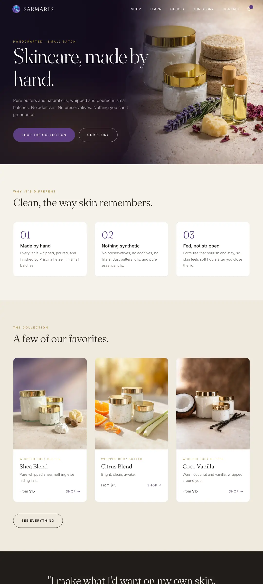 Sarmari's homepage: Skincare, made by hand.